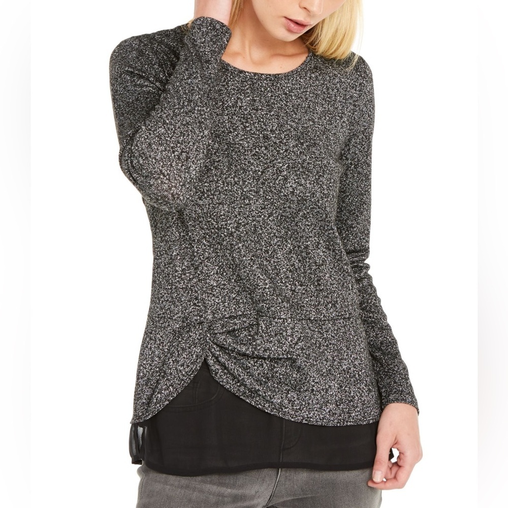 Shimmering Silver Textured Long-sleeve Top